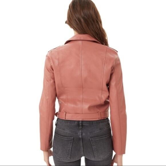 NWT Montrez Moto Jacket Womens M Pink Faux Leather Belted Zipper Edgy Bikercore - Picture 5 of 8